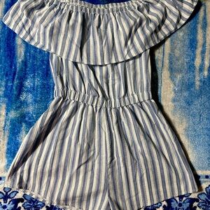 Papaya Blue and White Striped Kids Romper